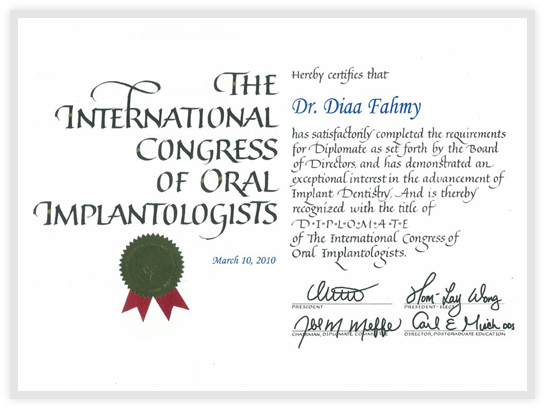 Diplomate Title of The International Congress of Oral Implantologists