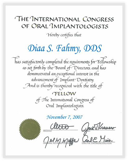 Fellow Title of The International Congress of Oral Implantologists