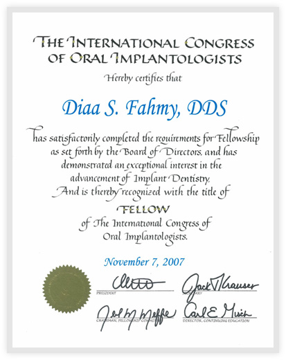 Fellow Title of The International Congress of Oral Implantologists Fellow Title of The International Congress of Oral Implantologists